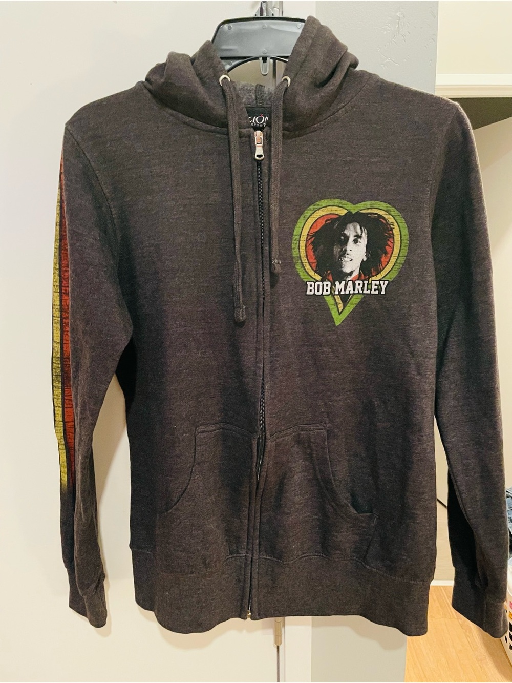 Bob Marley Graphic Zip-Up Hoodie - Grey